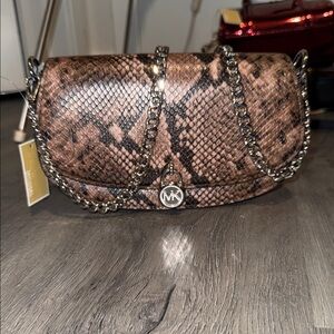 NWT $458 Michael Kors Mila Medium Snake Embossed Messenger Bag